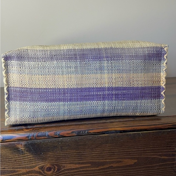 Vtg Handwoven Madagascar Raffia Stripe Tote Bag - Picture 9 of 14